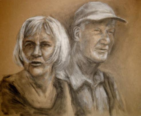 Eltern, Kohle und Pastell auf Papier 42x60 cm