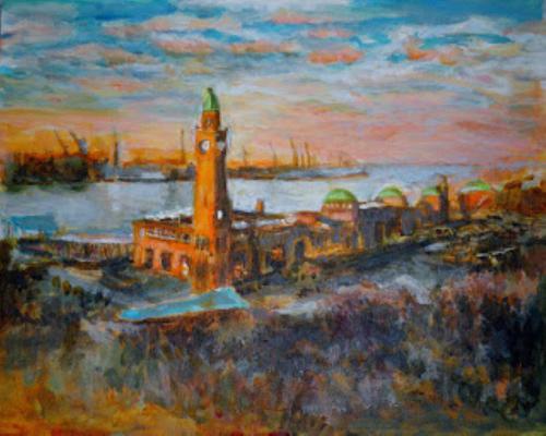 Landungsbrücken, Acryl auf Malpappe, 30x24 cm