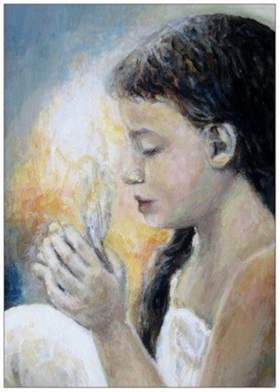 Engel mit Feder, Acryl auf Leinwand 24x30 cm